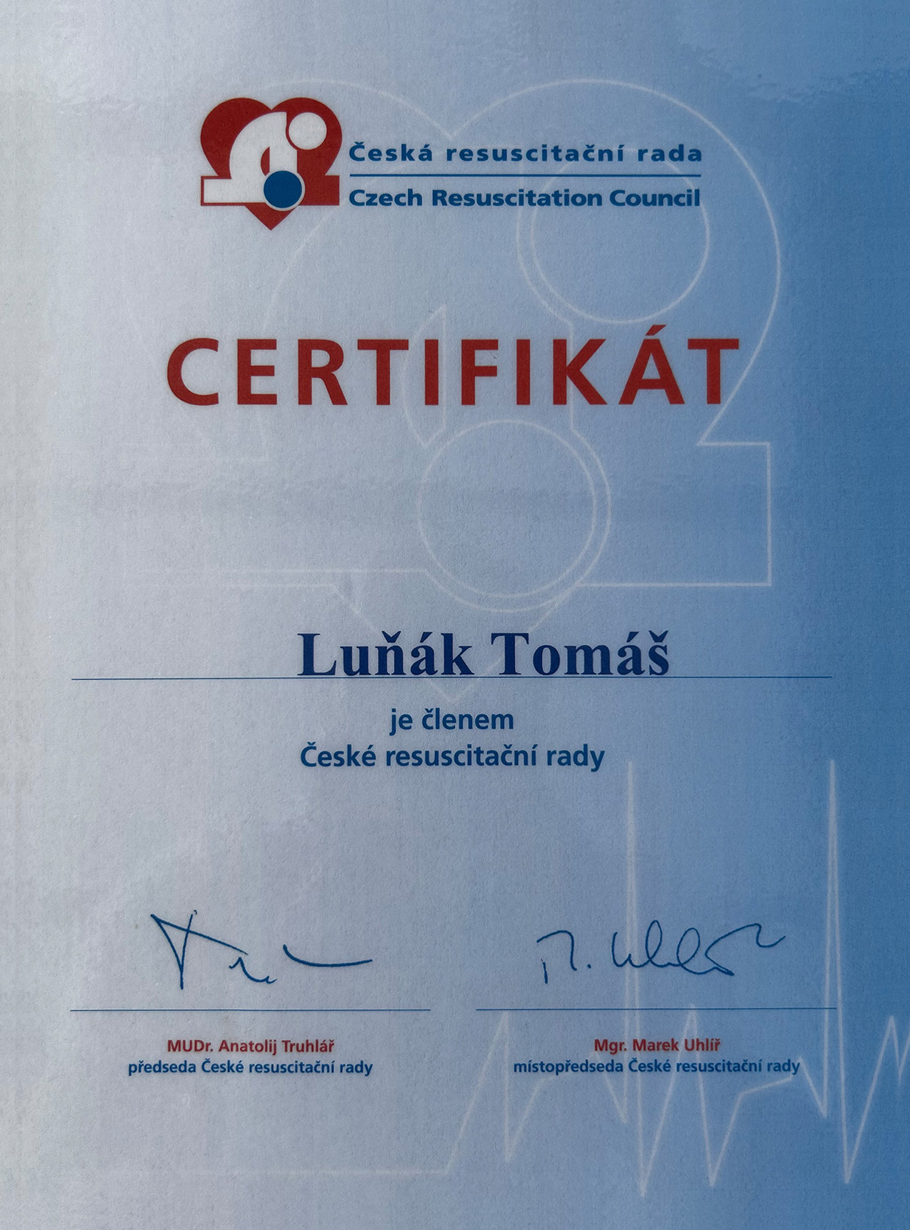 První pomoc Tomáš Luňák - Certifikát